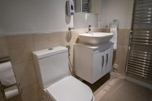 a bathroom with a white toilet and a sink at Magnolia House, Rye in Rye