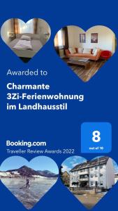een collage van drie foto's van een hotelkamer bij Charmante 3Zi-Ferienwohnung im Landhausstil in Kaufbeuren