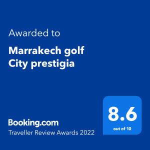 A certificate, award, sign, or other document on display at Marrakech golf City prestigia