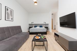 Televízia a/alebo spoločenská miestnosť v ubytovaní Artistic Żoliborz Apartments by Noclegi Renters