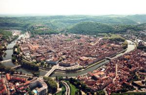 an aerial view of a city and a river at Mercure Besancon Parc Micaud - Hotel & Bar in Besançon