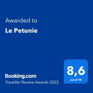 Certifikát, ocenenie alebo iný dokument vystavený v ubytovaní Le Petunie
