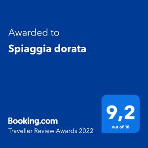 Ein Zertifikat, Auszeichnung, Logo oder anderes Dokument, das in der Unterkunft Spiaggia dorata ausgestellt ist