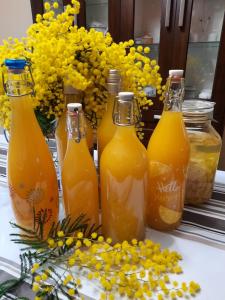 a group of bottles of orange juice and flowers at B&B Vignola in Levanto