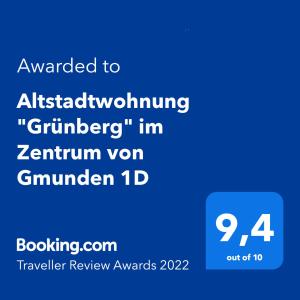 Certifikat, nagrada, znak ali drug dokument, ki je prikazan v nastanitvi Altstadtwohnungen "Grünberg 1D" & "Gmunden 3D mit Seeblick" im Zentrum von Gmunden