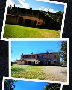 deux photos d'un bâtiment avec une cour d'herbe dans l'établissement Agriturismo Podernuovo, à Acquapendente