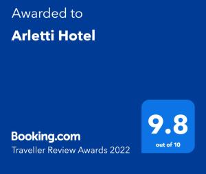 Certifikát, hodnocení, plakát nebo jiný dokument vystavený v ubytování Arletti Hotel