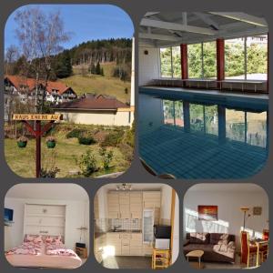 a collage of four pictures of a house at Haus Enere Au FeWo Antonia und FeWo Milan in Todtmoos