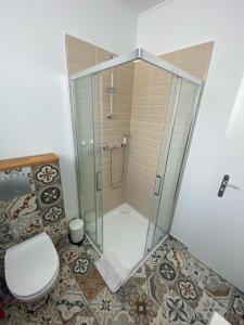 a bathroom with a shower and a toilet in it at 3 Sosny Apartments - Suite 1 in Tatranska Strba