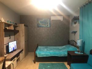 a room with a bed and a tv and a couch at Studio Eva 31 in Pomorie