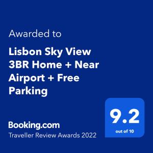 Certifikát, ocenenie alebo iný dokument vystavený v ubytovaní Lisbon Sky View 3BR Home + Near Airport + Free Parking