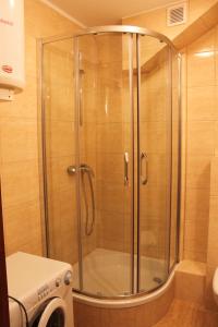 prysznic ze szklanymi drzwiami w łazience w obiekcie Apartament Central Nº1 we Wrocławiu +5 zdjęć