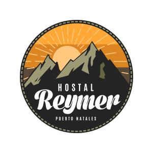 a badge of the hostel reenforcer with the sunset in the mountains illustration at Hostal Reymer Patagonia in Puerto Natales