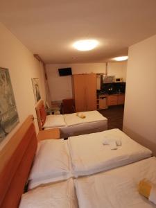 a small room with three beds in a room at Cesar's Pension in Föhrenhain