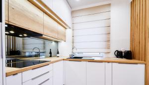 Kuchyň nebo kuchyňský kout v ubytování Apartament HORYZONT "ZŁOTA"