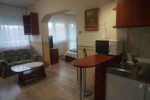 Kuchyň nebo kuchyňský kout v ubytování Hotel Ajka Üzletház Panzió Ajka