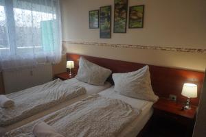 Postel nebo postele na pokoji v ubytování Hotel Ajka Üzletház Panzió Ajka