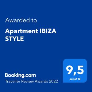 Certifikát, ocenenie alebo iný dokument vystavený v ubytovaní Apartment IBIZA STYLE