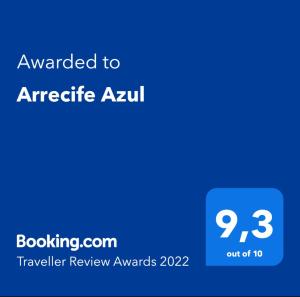 Certifikát, hodnocení, plakát nebo jiný dokument vystavený v ubytování Arrecife Azul