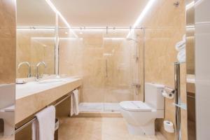 La salle de bains est pourvue d'un lavabo et d'une douche. dans l'établissement Preciados, à Madrid