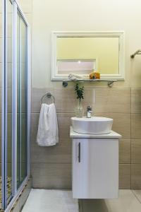 a bathroom with a sink and a mirror at Entire 5 Bedroom 5 Bathroom Sea Point Villa with Secure Parking in Cape Town