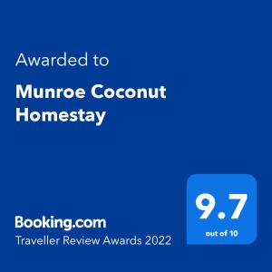 Certifikat, nagrada, logo ili neki drugi dokument izložen u objektu Munroe Coconut Homestay