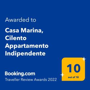 Casa Marina, Cilento Appartamento Indipendente tesisinde sergilenen bir sertifika, ödül, işaret veya başka bir belge