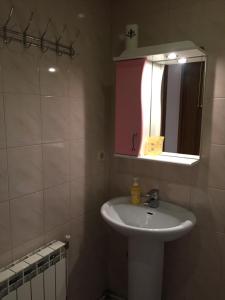 bagno con lavandino e specchio di Апартаменты в центре с парковкой a Čerkasy