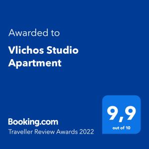 Certifikát, hodnocení, plakát nebo jiný dokument vystavený v ubytování Vlichos Studio Apartment