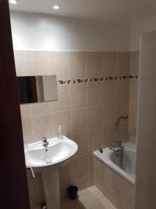 聖露西亞迪莫耶尼的住宿－Appartement T2 Bord de Mer - Maria Beach，浴室配有盥洗盆和浴缸。