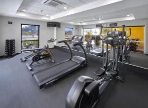 een fitnessruimte met loopbanden en crosstrainers in een kamer bij Hotel Best Place Express in Zamora de Hidalgo