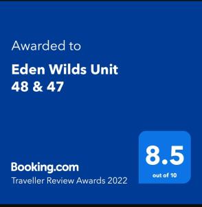 Certifikát, ocenenie alebo iný dokument vystavený v ubytovaní Eden Wilds Unit 48 & 47 & 31