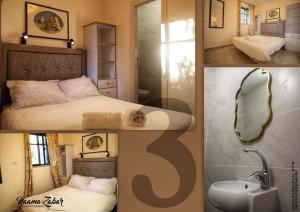 un collage de fotos de un dormitorio con cama y lavabo en Eden Boutique Rooms in Front of The Walls, en Jerusalén