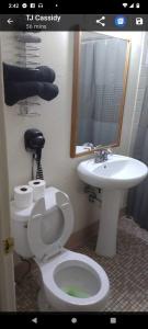 a bathroom with a toilet and a sink at Marinette Inn in Marinette