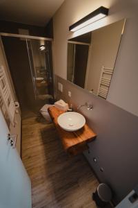 a bathroom with a sink and a mirror at Stalder Meat & Bed in Muralto +37 photos