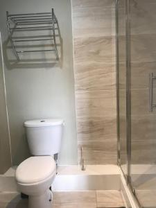 a white toilet sitting next to a bath tub at Ivy Braveheart Guest House in Edinburgh
