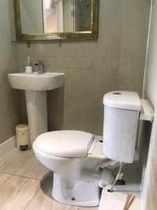 a white toilet sitting next to a sink in a bathroom at Ivy Braveheart Guest House in Edinburgh