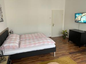 een slaapkamer met een bed en een ladekast bij Gesamte Unterkunft in Zentrumsnähe in Wenen