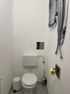een badkamer met een wit toilet in een kamer bij Gesamte Unterkunft in Zentrumsnähe in Wenen +6 foto's