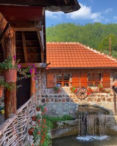 una casa con un estanque delante de ella en Apartment Old House en Podgorica