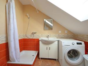 een badkamer met een wasmachine en een wastafel bij Holiday Home Elisabeta Grande by Interhome in Balatonőszöd +35 foto's