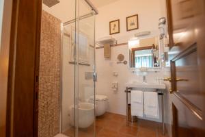 
a bathroom with a toilet, sink, and shower at Hotel Al Terra Di Mare in Levanto
