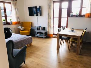 Televízia a/alebo spoločenská miestnosť v ubytovaní Apartmán Kašperky