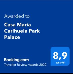 Certifikát, hodnocení, plakát nebo jiný dokument vystavený v ubytování Casa María Carihuela Park Palace