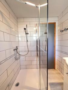 a bathroom with a shower and a sink at T2 ensoleillé. Terrasse et vaste jardin commun in Cauterets