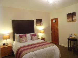 1 dormitorio con 1 cama con cabecero negro grande en Orley House B&B, en Drogheda