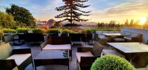 un patio con mesas, sillas y un árbol en Vita Hoteles Arequipa, en Arequipa