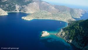 an aerial view of a large body of water at Symi . VILLA CALME (Sur la Mer). in Symi