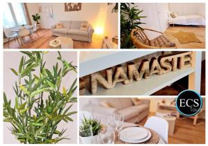 a collage of photos of a living room and a living room at "Bambou Zen" - 5 couchages - Vieux Tours in Tours