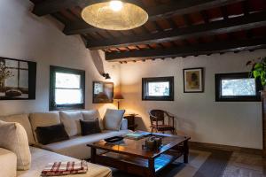 a living room with a couch and a coffee table at Can Barrina in Montseny